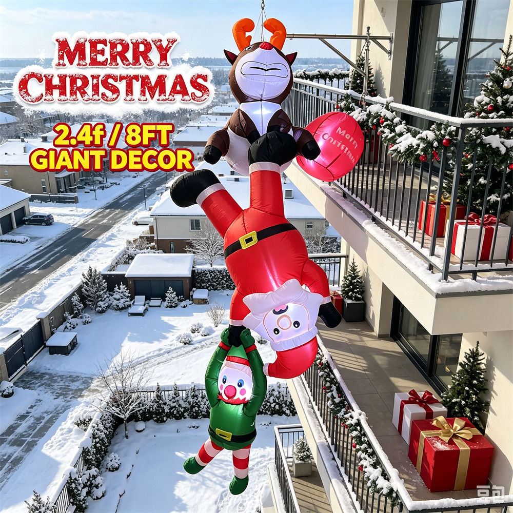 Santa'S Elves Holiday Lighting & Decor Llc - 2.4m 크기의 크리스마스 장식용 에어바운스 산타,