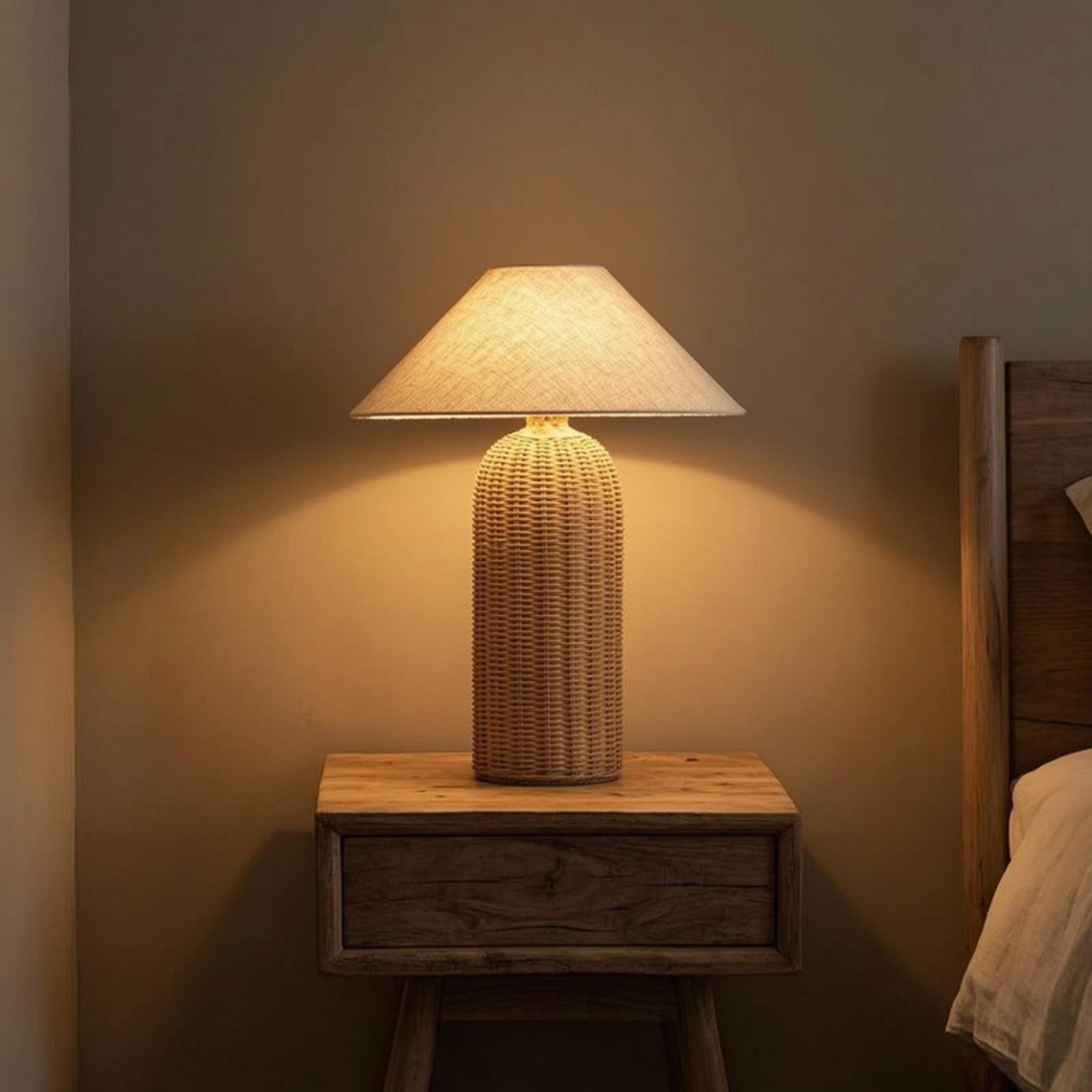 침실 및 거실용 침대 옆 램프, 라탄 베이스 패브릭 갓 - Lighting Decoration In Bedroom 리뷰 및 가격