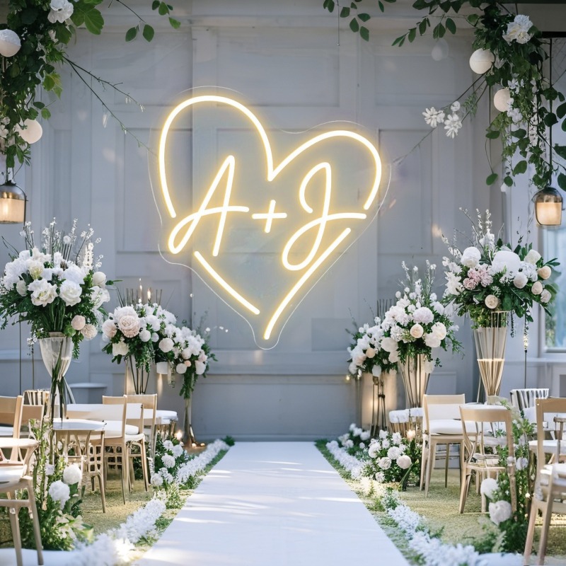 맞춤 이니셜 하트 LED 네온사인, 웨딩 파티 배경 홈 - Lighting Decor Items 리뷰 및 가격