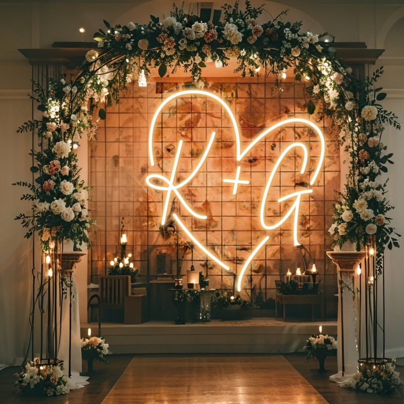맞춤 이니셜 하트 LED 네온사인, 웨딩 파티 배경 홈 - Lighting Decor Items 리뷰 및 가격