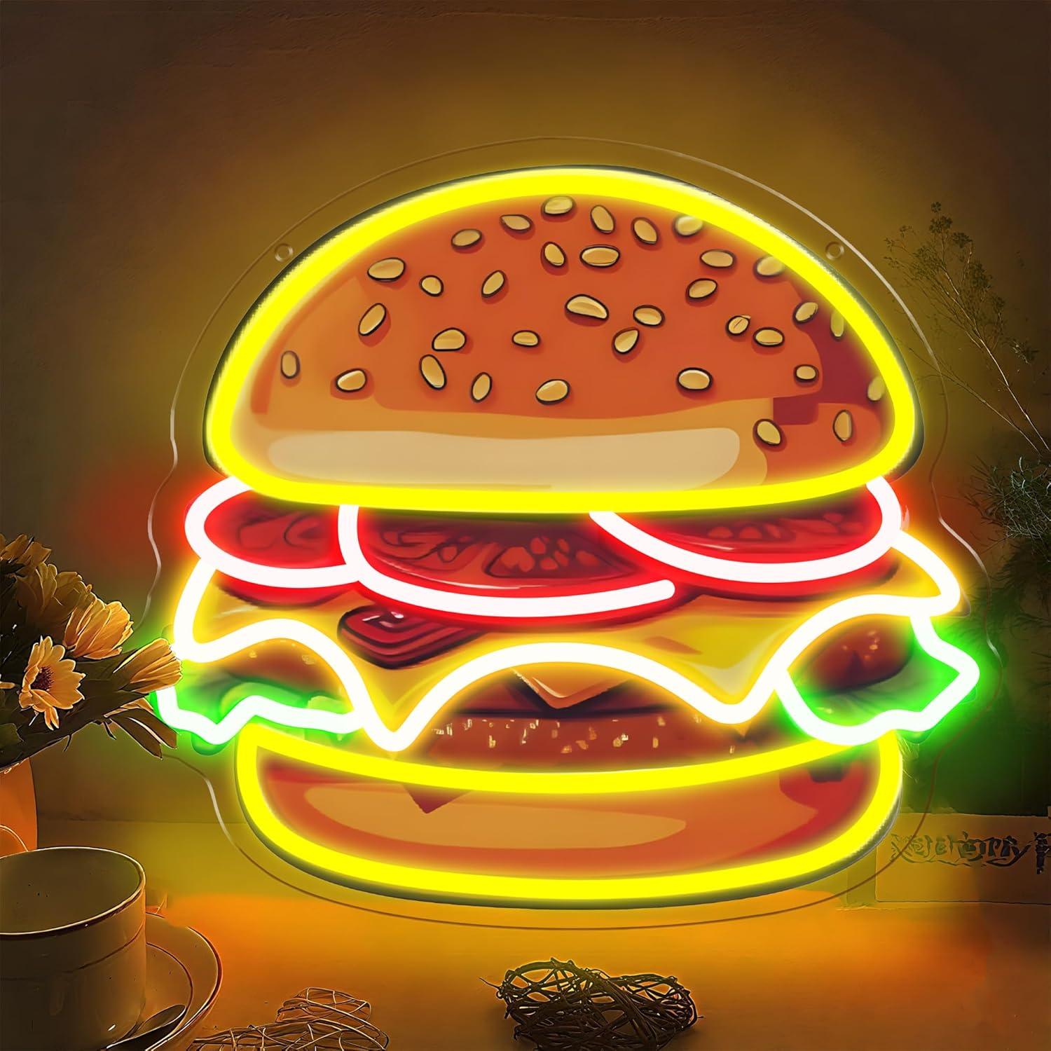 버거 네온사인 LED 햄버거 벽등 레스토랑 바 주방 패 - Lighting Decor Items 리뷰 및 가격